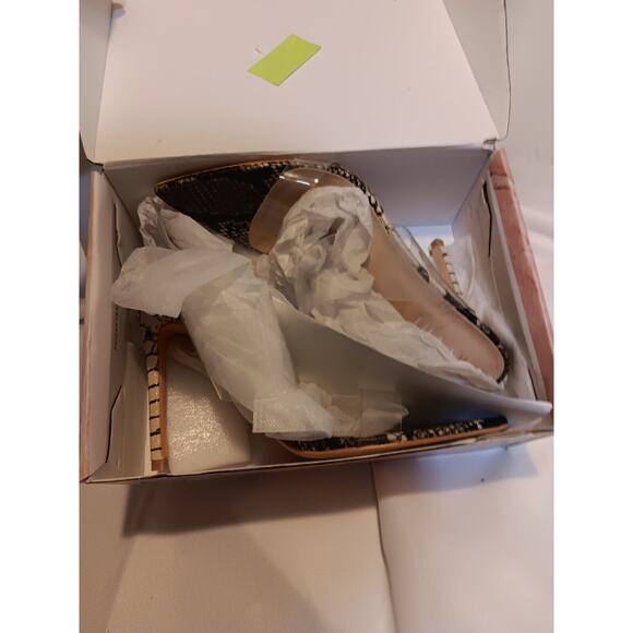 NWT Revol Miniso Snake Skin Faux Leather Stiletto Heels Clear Strap Shoes Size 7 - Picture 9 of 12